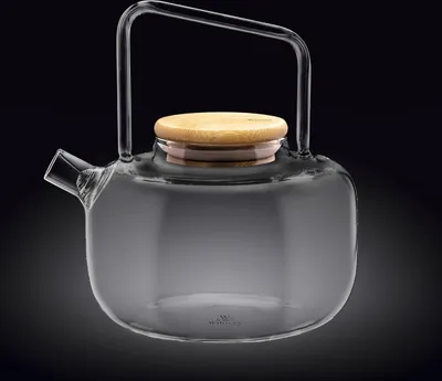 Produktbild von Wilmax Teekanne 1000 ml mit Federfilter und Bambusdeckel Transparent aus Thermoglas