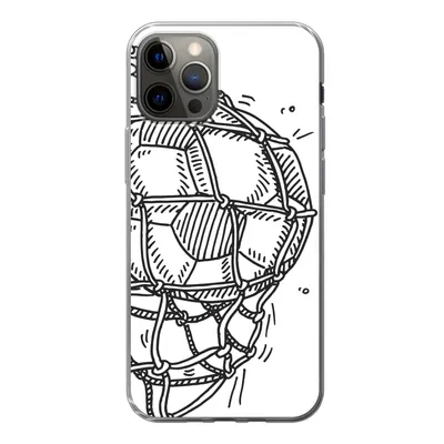 Produktbild von MuchoWow® Handyhülle Schutzhülle Hülle für iPhone 12 Pro Eine Illustration eines Fußballschusses ins Tor - Jungen - Mädchen - Kinder Silikon Softcase Handy Hülle - Abdeckung