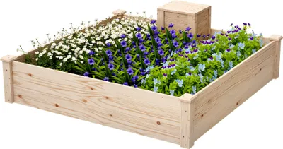 Image de Outsunny Jardinière en bois, carré potager extérieur bois avec bac à compost, design à fond ouvert, bac à fleurs pour légumes fleurs dans jardin terrasse patio, 123 x 123 x 25,5 cm, bois naturel
