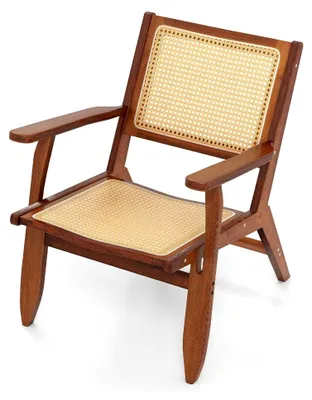 Produktbild von Rattan Klappstühle mit Armlehnen aus massivem Bambusholz für Wohnzimmer, Schlafzimmer & Nussbaum