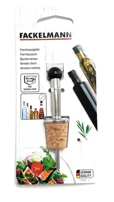 Produktbild von Fackelmann Flaschenaußgießer, Schnapsdosierer mit Kappe, Essig- und Öl-Spender aus Edelstahl/Kork (Farbe: Silber/Braun/Schwarz)