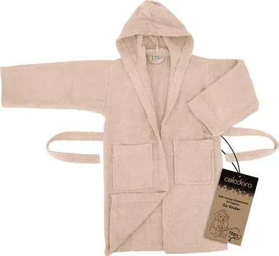 Produktbild von Celodoro Kinder Bademantel mit Kapuze Baumwolle - Beige 122-128