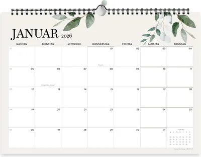 Produktbild von heaven+paper® Wandkalender 2027 DIN A4 quer, Eukalyptus-Design Spiralbindung