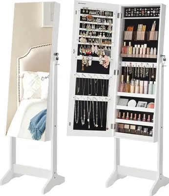 Produktbild von Songmics Schmuckschrank Spiegelschrank Stehend Make-up Organizer Weiss