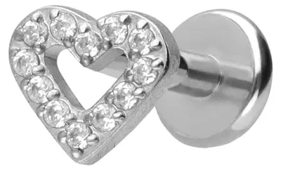 Produktbild von Ohrpiercing, Nasenpiercing Titan Labret mit Push Fit KRISTALLHERZ Silber Stablänge: 6mm | Stabstärke: 1,2mm