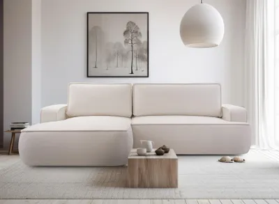 Image de AX LIVING Canapé d'angle Ablia avec fonction sommeil creme 267 cm G