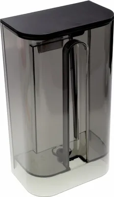 A transparent gray water tank with a black lid, shown in isolation.