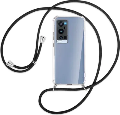 Produktbild von Handykette Backcover-Schutzhülle mit Band (Metall silberfarben) für vivo X60 Pro Plus 5G - schwarz