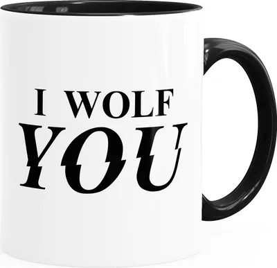 Produktbild von Kaffee-Tasse i wolf you Ich liebe dich Geschenk Liebeserklärung Moonworks® Inner-Schwarz Keramik-Tasse