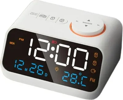 Obrázek produktu pro Radiobudík se síťovým provozem - Radiobudík s budíkem - Digitální - Hodiny s LED displejem - Světelný budík - Multifunkční - Bílý