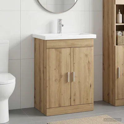 Immagine prodotto di Maison Exclusive - Set di mobili da bagno in legno effetto rovere artigianale, dimensioni 61 x 40 x 84,5 cm
