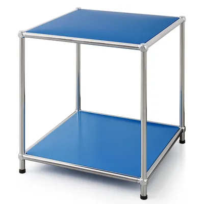 Immagine prodotto di Tavolino Floordirekt Concept Epure MK-012, L40×P40×H46 cm, blu, ripiani aperti, struttura in metallo cromato, design senza tempo, modulare