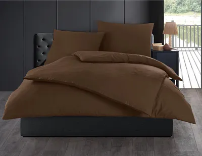 Produktbild von Bettwäsche Renforcé Baumwolle Braun 140x200/70x90 cm mit Reißverschluss