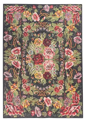 Image de Volero - Tapis - Estate Rose Kelim Vert | Fleurs - 160x230cm