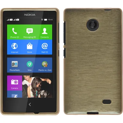 Produktbild von PhoneNatic Case kompatibel mit  Nokia X / X+ - gold Silikon Hülle brushed + 2 Schutzfolien