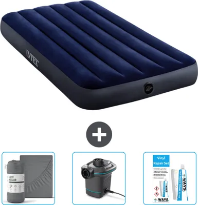 Produktbild von Intex Luftbett – 1 Person – 99 x 191 x 25 cm – Blau – im Lieferumfang enthalten Spannbettuch - Pumpe en Reperaturset