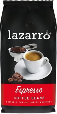 A bag of Lazarro Espresso coffee beans.