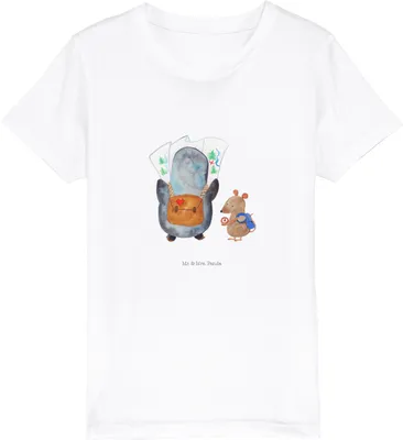 Produktbild von Mr. & Mrs. Panda Kleinkinder T-Shirt Pinguin & Maus Wanderer 9-11 Jahre (134/146) - Weiß - Geschenk, Wandern, Kleinkind, Kindershirt, Kinder Jungen, Pinguine, Bio