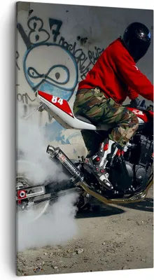 Produktbild von Bild auf Leinwand - Leinwandbild - Motorrad motorradfahrer graffiti - 45x80cm - Wand Bild - Wanddeko - Leinwanddruck - Bilder - Kunstdruck - Wanddekoration - Leinwand bilder - Wandkunst - PA45x80-2265