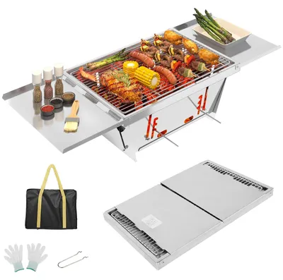 Produktbild von Faltbarer Grill, Holzkohlegrill, schnell aufklappbarer Campinggrill aus Edelstahl
