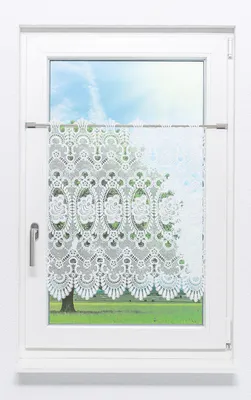 Produktbild von Scheibengardine Plauener Spitze - Blumenspitze #1W (BxH) 189cm x 47cm weiß