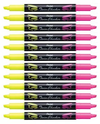 Productafbeelding van Textmarker Twin Checker, 1-3,5 mm, geel/roze, verpakking met 12 stuks