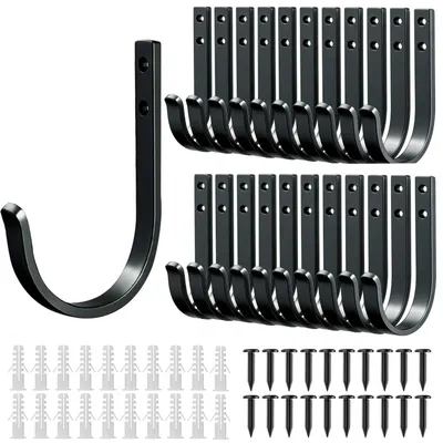 Produktbild von 20-teiliges Set mit Kleiderhaken, Handtuchhaken und Wandhaken zum Bohren; Wandhaken, Kleiderhaken, Schlüsselhaken, Zahnbürstenhalter, Haken für Akustikpaneele, Badezimmer, Toilette, Wandpaneele; inklusive Schrauben; schwarz