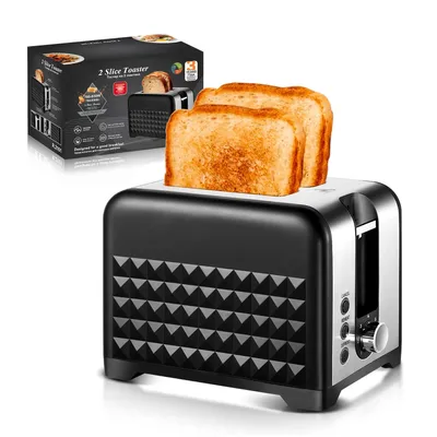 Produktbild von Toaster 2 Scheiben, Toaster mit Auftau/Aufwärm/Schnellstoppfunktion, 7 Bräunungsstufen, mit Krümelschublade,Toaster schwarz,für Bagels,Croissants,Brot