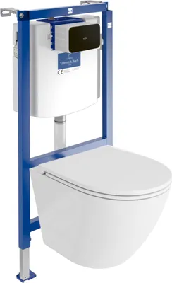 Produktbild von DOMINO Villeroy&Boch ViConnect H112 Vorwandelement Unterputz WC mit Bedienplatte + Wand Hänge Tiefspül WC Sofi One Weiß Spülrandlos | WC Komplettset |