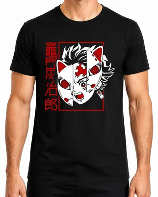 Produktbild von Tanjiro Kamado Kimetsu no Yaiba Fuchsmaske Anime Geschenk Herren T-Shirt, Schwarz, XL