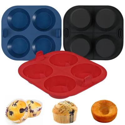 Obrázek produktu pro Silikonová forma na muffiny do fritézy, 3 kusy, s nepřilnavým povrchem, vhodná pro cupcakes, koláče a pudinky, průměr 7 cm