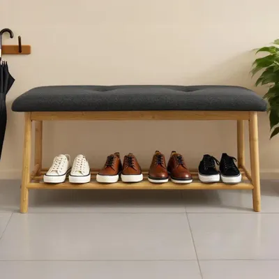 Produktbild von riess-ambiente Schuhbank ZEN-BO 90cm natur grau Bambus Regal gepolsterte Sitzbank mit Stauraum