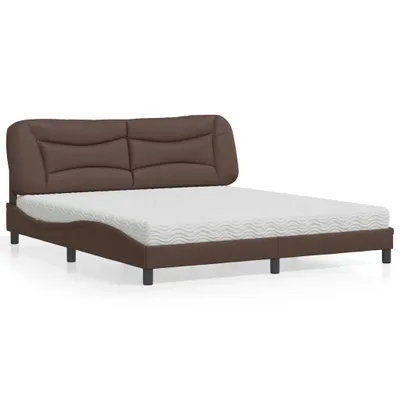 Produktbild von Design Bett mit Matratze Braun 180x200 cm Kunstleder, Klassische Betten 2024 Neu