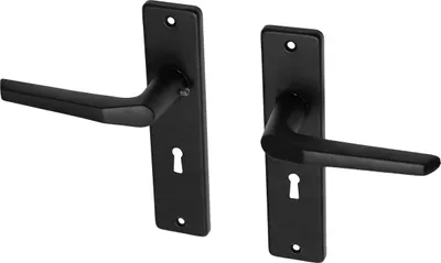 Produktbild von Türgriffe auf rosette schwarz mit schild aluminium daumenmodell - Pro Set