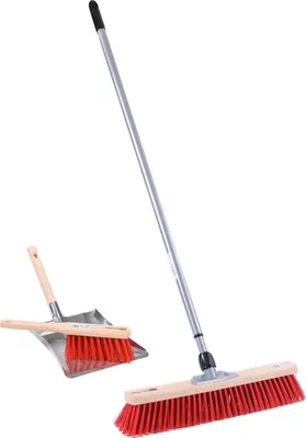 Produktbild von BawiTec Straßenbesen 40cm Kehrset Kehrgarnitur mit Teleskopstiel 200cm Set Besen Kunststoff rot Schrubberbesen