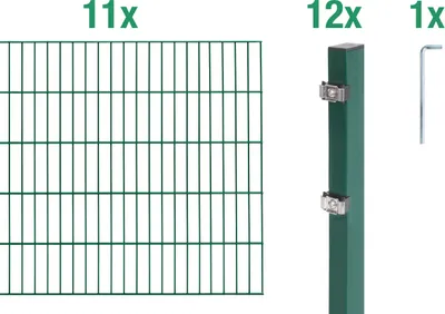 Produktbild von Alberts Doppelstabmatten Zaun, Höhe 80 cm, Länge 22 m, Zaun-Komplettset zum Einbetonieren, grün, Pfosten 60x40 mm