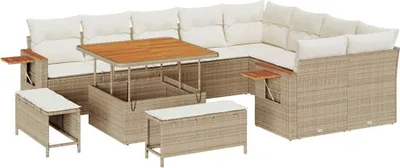 Image de Ensemble de canapés de jardin vidaXL, 13 pièces, 11 places, beige et crème