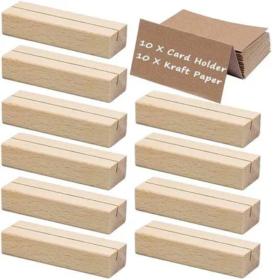 Image de Porte-noms en bois de chêne, lot de 10, couleur naturelle, en carton, pour les mariages
