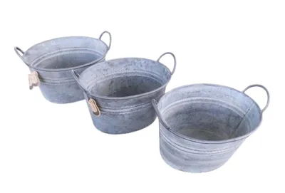 Produktbild von 3er Set Zinkwanne Pflanztopf Zinkbottich Blumentopf 33 x 25 cm Grau