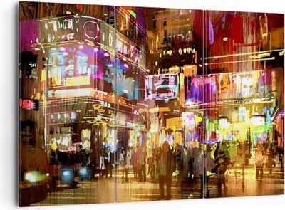 Produktbild von Bild auf Leinwand - Leinwandbild - Street Lichter Nacht Illustration - 165x110cm - Wand Bild - Wanddeko - Leinwanddruck - Bilder - Kunstdruck - Leinwand bilder - Wandkunst - CE165x110-3199