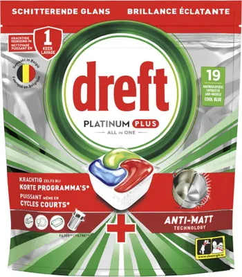 Produktbild von Dreft - Geschirrspültabs - Platinum Plus All-in-One - Tiefenreinigung - 19 Tabs - 1 Stück