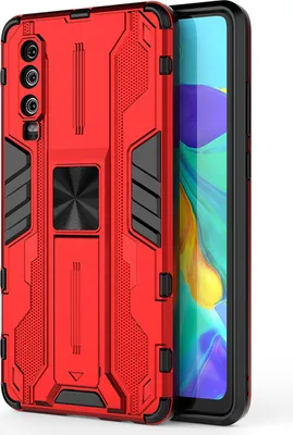 Produktbild von Huawei P30 Hülle, Dual Layer PC TPU Bumper Stoßfest Ständer Schutzhülle für Huawei P30 Rot