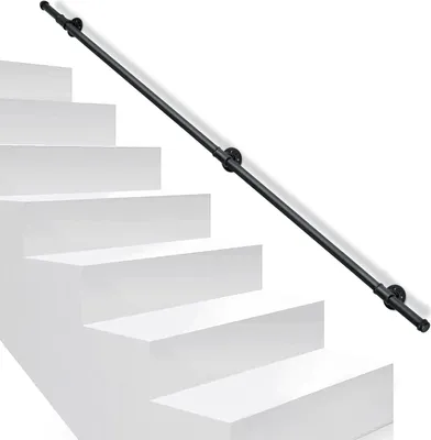 Produktbild von Hengda Handlauf Geländer Schwarz 200cm Verzinktes Schutzbügel Treppe Stahlrohr Treppengeländer Innen und Außen