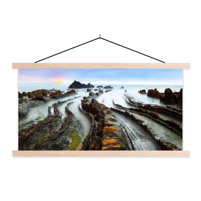 Produktbild von MuchoWow® Textilposter Nebel - Felsen - Wasser - Natur 60x30 cm mit holzfarbenen Rahmen - Dekoration