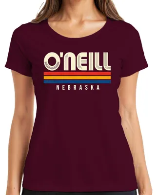 Produktbild von O'Neill Nebraska Vintage Retro 70s 80s Style Streifen Geschenk USA Damen T-Shirt, Burgundy, S