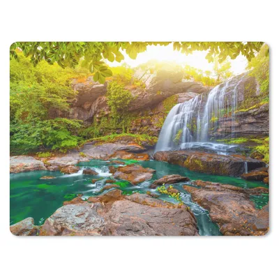 Produktbild von MuchoWow® Mauspad Mousepad Natur - Wasserfall - Pflanzen - Bäume - Sonne 40x30 cm - Mousepads - Maus Mat - Pad - Mausunterlage - Anti Rutsch