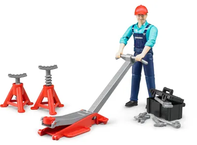 Produktbild von bruder 62100 - Bworld Figurenset Werkstatt - 1:16 Mechaniker Spielzeug-Figur Mensch Motorrad-Werkstatt PKW-Werkstatt
