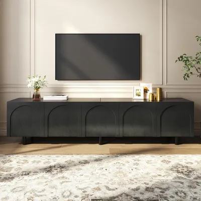 Produktbild von Lowboard Fernsehtisch Wohnzimmer, TV-Schrank mit 5 Türen, Metallfüße, aus PB und MDF gefertigt, modernes Stauraum TV-Board