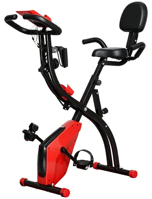 Produktbild von Heimtrainer 2-in-1 Fahrradtrainer mit LCD-Display Pulsmesser verstellbar Sitz Räder, klappbarer Hometrainer Trimmrad mit 8 stufig Magnetwiderstand, Spannseil, Stahl