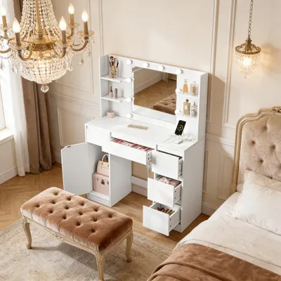 Immagine prodotto di Tavolino da trucco in stile moderno, scrivania da ufficio con diversi scomparti, scrivania (solo con il tavolino da trucco)